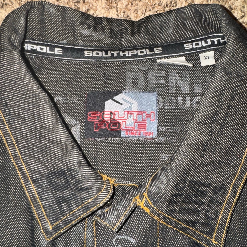 Southpole Black Denim Jacket with Yellow Stitching